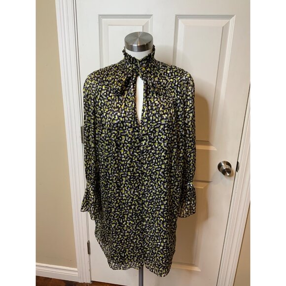 Alice + Olivia Green, Gray, Black & White Geometric Print Shirt Dress, Size M - Picture 1 of 6